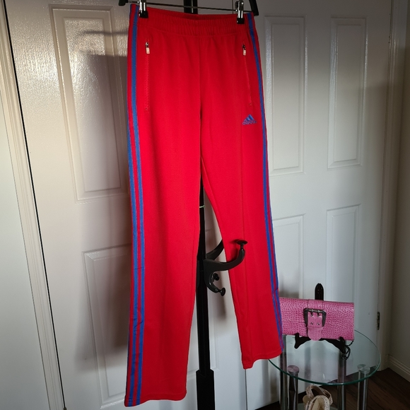 My Girl Pants - ADIDAS CLIMALITE Jogging Pants Zipped Up Red Blue 3 Stripes Embroidered Logo